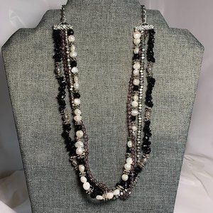 Four Strand Cultured Pearl/Black/Silvertone Necklace. 20" (315)